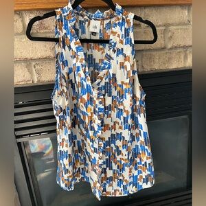 Cabi Jigsaw Sleeveless Geometric Blouse - Blue and Orange